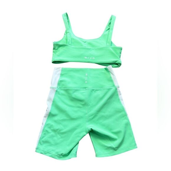 Willo Lime Green& White Ribbed Biker Shorts & Sports Bra - Picture 2 of 8